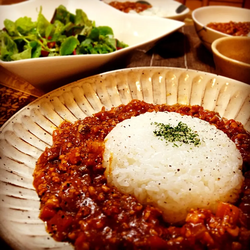 リメイク(*☻-☻*)ミネストローネがチキンキーマカレーに♪|おかなさん