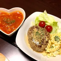 照り焼きハンバーグ  ミネストローネ  マカロニサラダ♡|古山祐希乃さん