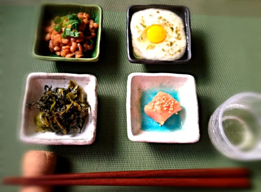 Snapdishの料理写真:wait a moment☝"ちょっとこれつまむ？♥Yuzu cod roe,Mustard Greens,yamato sticky yam&natto🇯🇵柚子たらこ、辛子高菜、大和芋と納豆|🌈Ami🍻さん