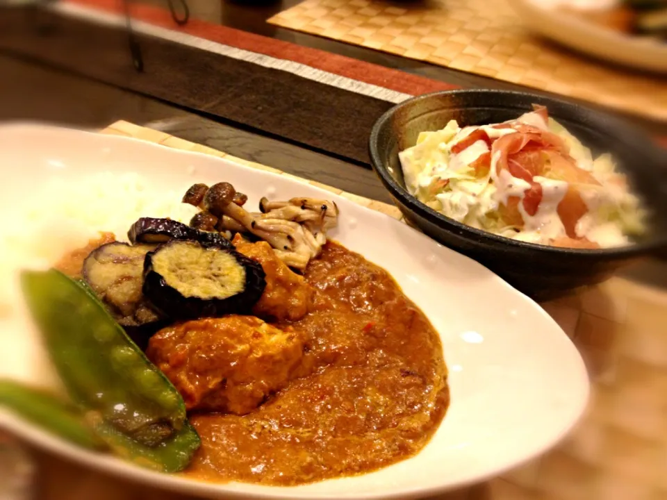 バターチキンカレー、生ハムキャベツサラダ|masakoさん