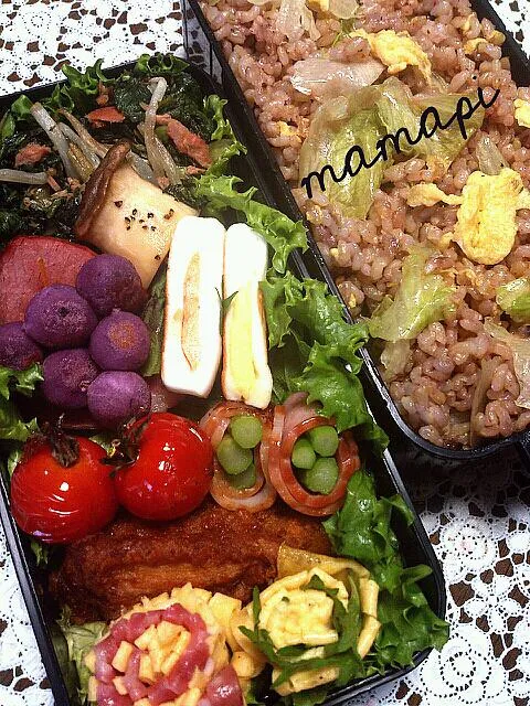 おはようごじゃります♪♪\( ˆoˆ )/長男早番レタス炒飯弁当☆沖縄今日も梅雨空～(｡ŏ﹏ŏ)|katumi  ueharaさん