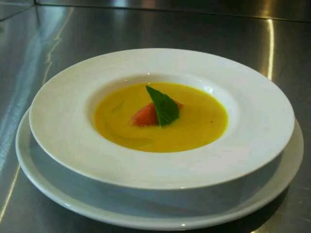 Snapdishの料理写真:Roasted pumpkin soup with salmon pate and sweet basil oil|phanuphan manthananonthさん