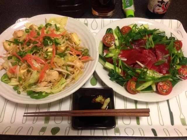 鶏胸肉の野菜炒めとマグロのカルパッチョ！♥✩⃛꒰⁎⁍̴◡⁍̴⁎ ॢ꒱✨|サソリさん