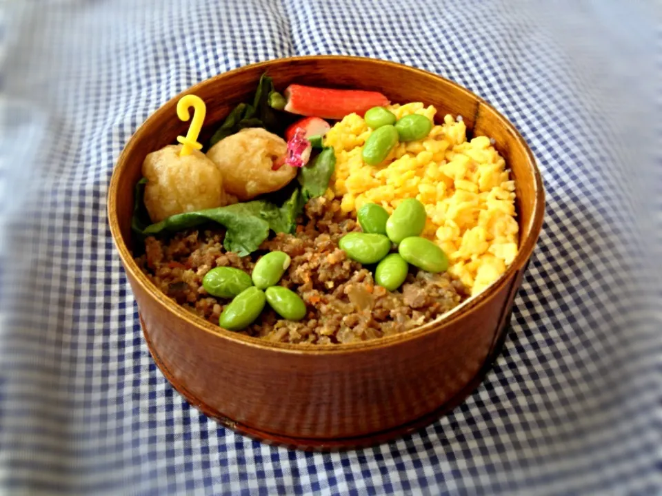 5月25日  肉味噌と卵そぼろの二色弁当|かとっちみゆさん