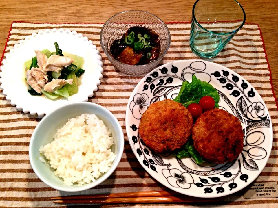 残り物でカレーチーズコロッケ、虎キチ6さんのビールが止まらない焼きナス、青梗菜とササミのレンジ蒸し|きょうこさん