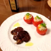 トマトの米のサラダ。豚ヒレ肉のバルサミコ酢。|じゃもさん