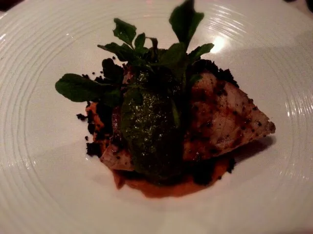 grilled swordfish, with squid ink cous cous|globetrotterさん