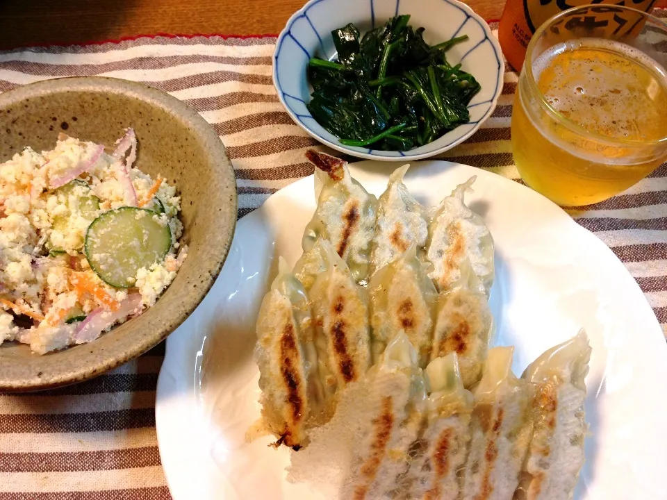 ギョウザ  おからサラダ  ほうれん草ナムル|家飲みさん