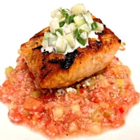 Snapdishの料理写真:Grilled salmon, gazpacho and cucumber relish|Sam Stachonさん