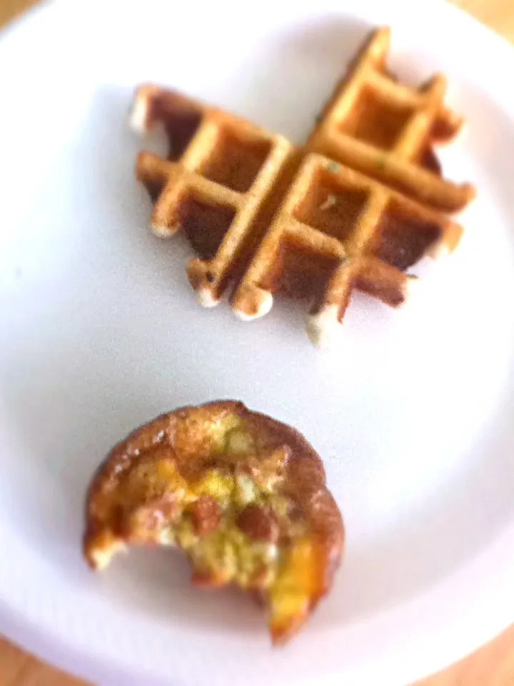 Egg, and sausage cupcake with a side of mini waffle|Crystalさん