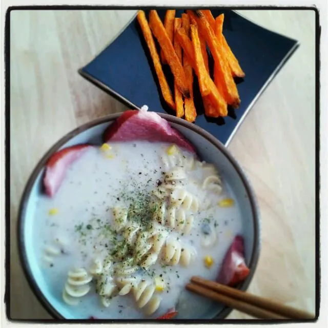 cream pasta with yam fries|Ren I Cookさん