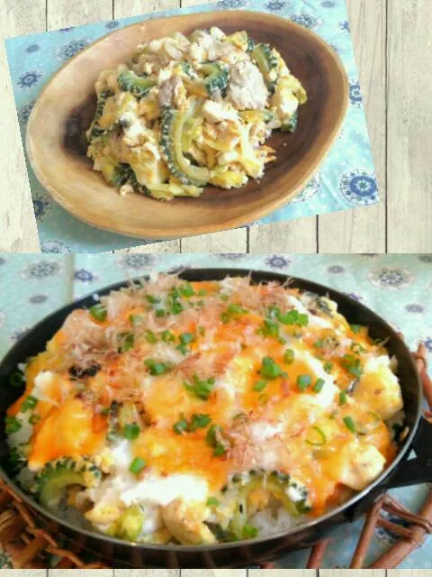 pesce0414さんのゴーヤと春キャベツの塩麹チャンプルーでとろろチェダーチーズグリル丼的な！＼(^o^)／|ともさん