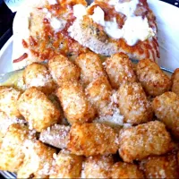 Chicken stew tater tot casserole with foccasia