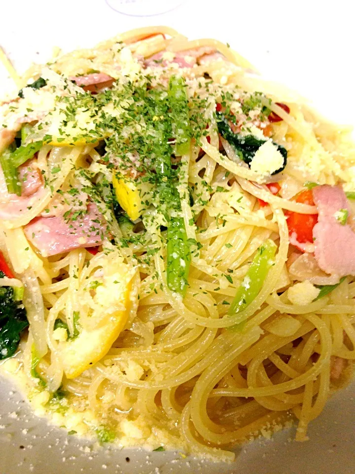 ベーコンとほうれん草のさっぱり檸檬パスタ|秋山夏姫さん