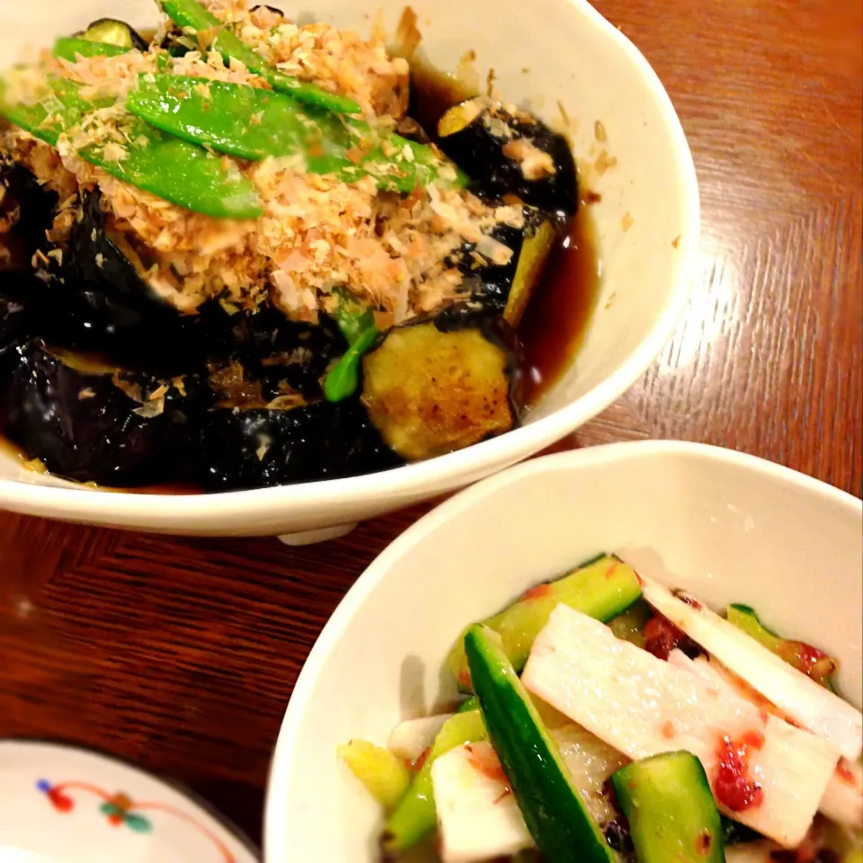 茄子の揚げ出しと長芋ときゅうりの梅肉和え🍚|yuuminさん