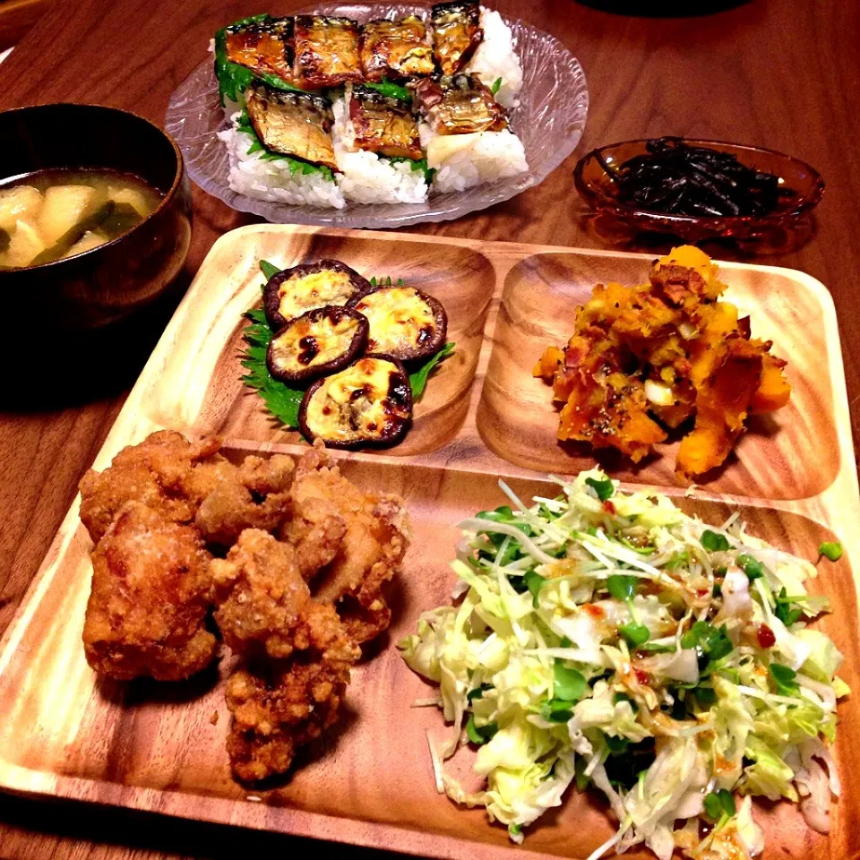 焼き鯖寿司と唐揚げ定食★作り過ぎましたε-(´∀｀; )|ちびさん