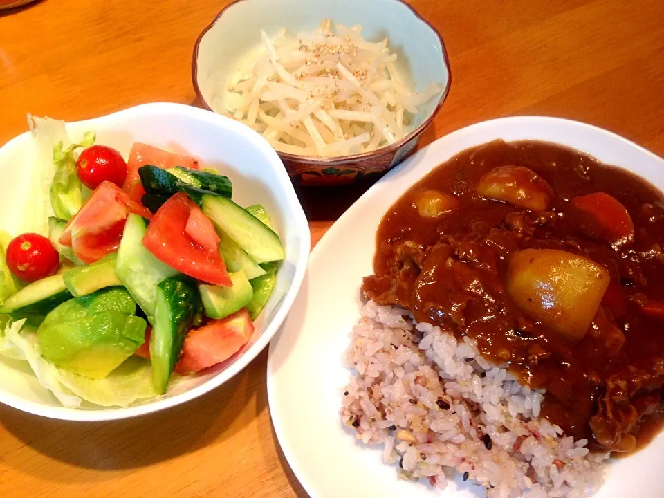 カレーライス . アボカドサラダ . もやしのおひたし|なるなるさん