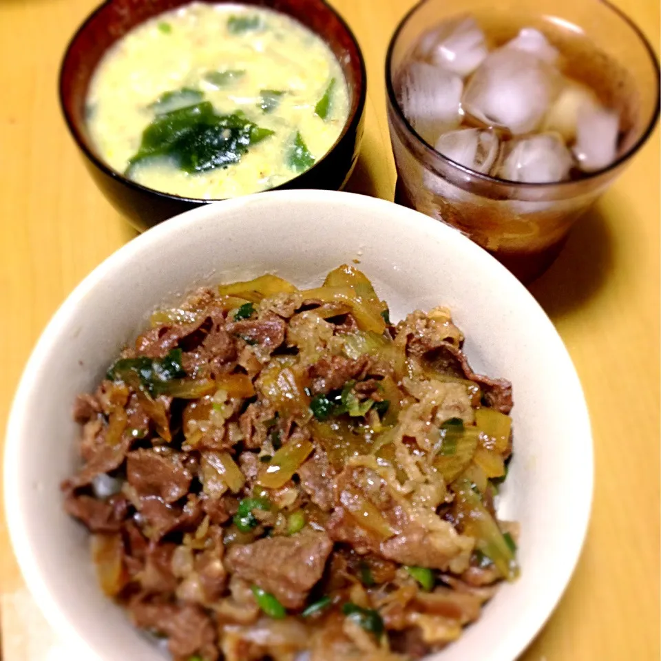 昨日の牛丼とゴマ卵スープ|mikaさん