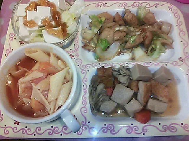 野菜スープ&豆腐サラダ&ケイチャン焼き&高野豆腐|クラキティさん