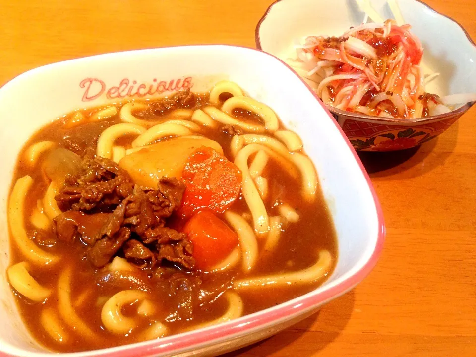 カレーうどん . もやしサラダ|なるなるさん