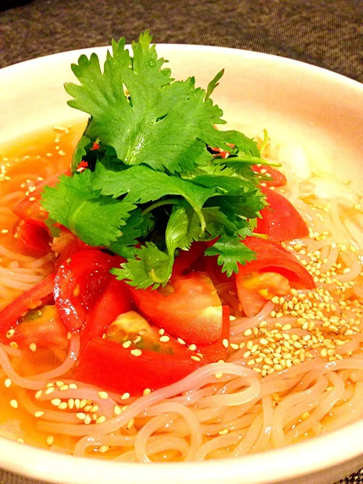 トマト🍅とパクチー🌿の冷麺|リリさん