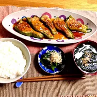 ピーマン肉詰め わかめスープ おひたし|古賀愛さん