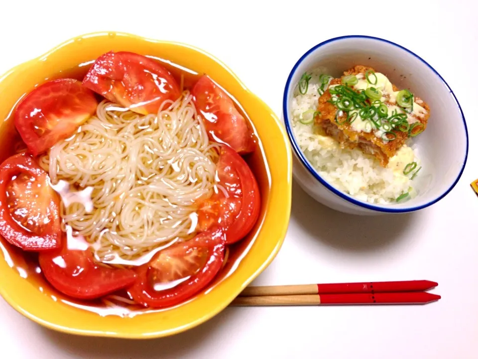 トマトそうめんとチキン南蛮丼|ぼーちゃんさん