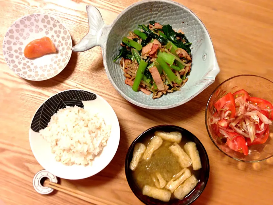 Snapdishの料理写真:野菜炒めと柚子明太子定食|ユキさん