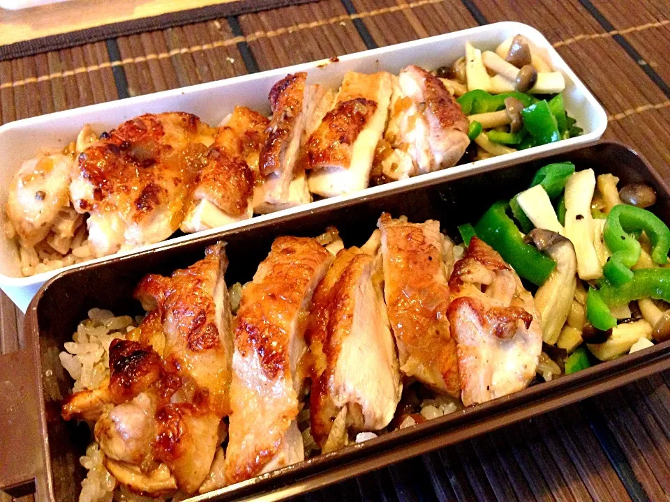 鶏の照焼き丼、きのことピーマンのソテー|ウサコさん