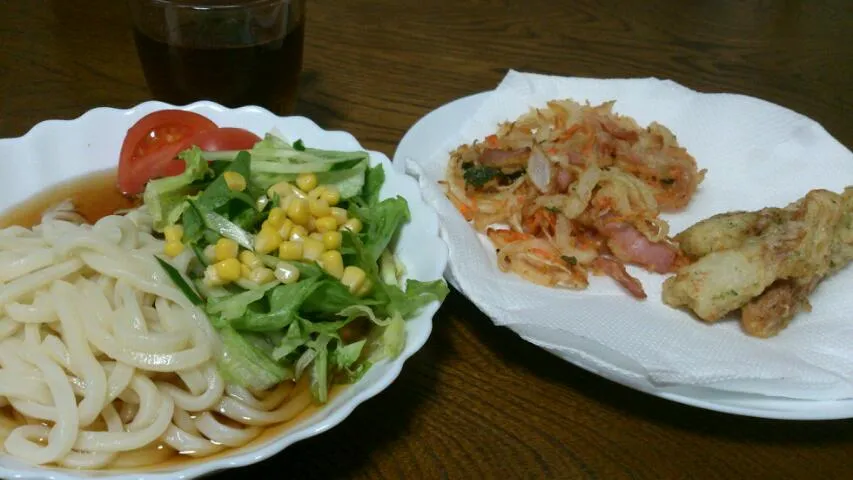 サラダうどん＆かき揚げ＆ちくわの磯辺揚げ|えっちゃんさん