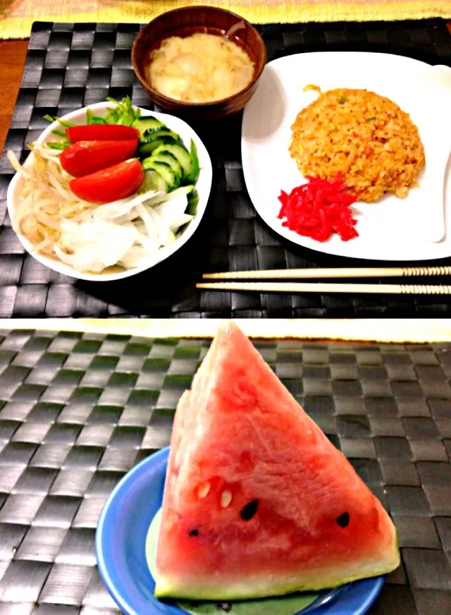 キムチ炒飯＆サラダ🍉|マニラ男さん