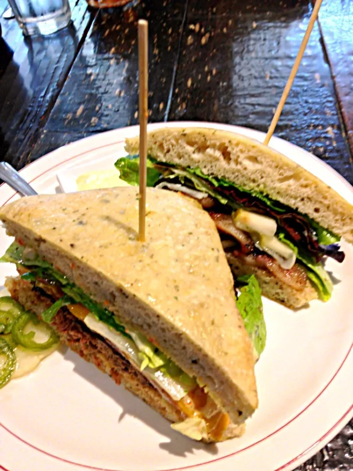 House made hamburger beef panini and guanciale cucumber pear sandwich|barbara kawaharaさん