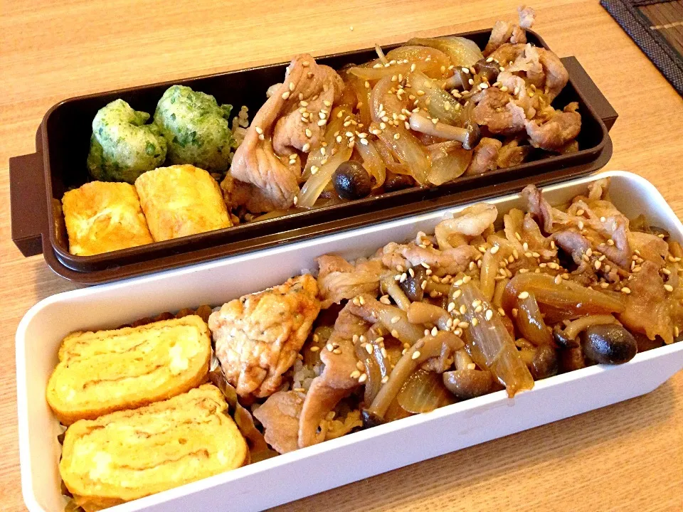 Snapdishの料理写真:お弁当♡豚丼、卵焼き、竹輪の磯辺揚げ|ウサコさん