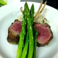 Snapdishの料理写真:Rack of Lamb and mushroom risotto wih truffle and brandy