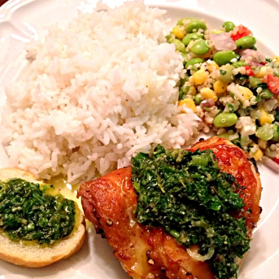 Snapdishの料理写真:Edamame Salad, Baked Chicken, Argentinian Chimichuri.|John Tompkinsさん