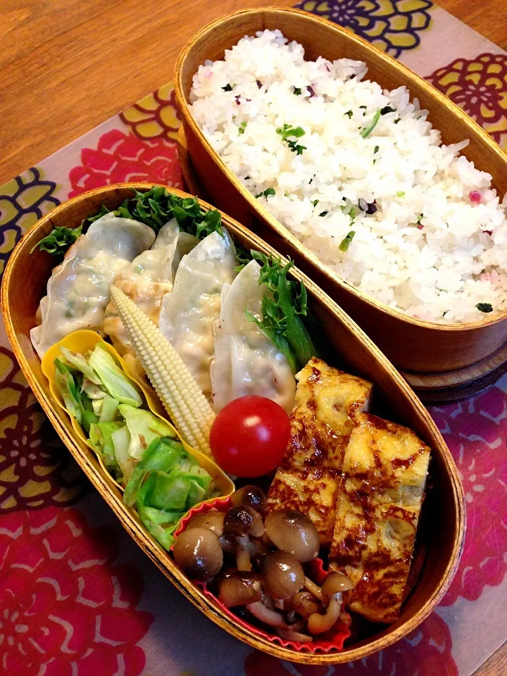 セロリと鶏ひき肉のぎょうざ弁当♪|まりさん