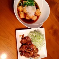 Snapdishの料理写真:揚げ出し豆腐、生姜焼き|MiKa Sutaniさん