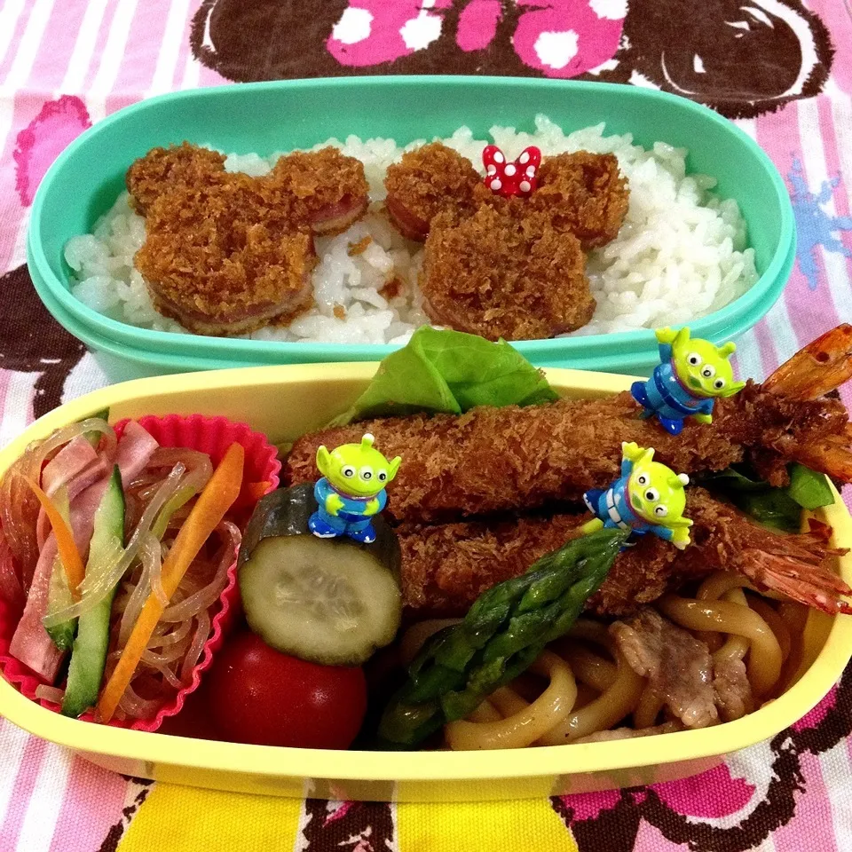 女の子弁当🌸                                   ハムカツで、ミッキーミニー|志野さん