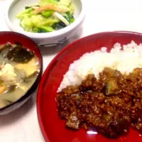 Snapdishの料理写真:キーマカレー   キャベツの胡麻酢和え|ゆかさん