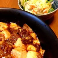 Snapdishの料理写真:麻婆豆腐とポテトサラダ|Mitsuo Nakaさん