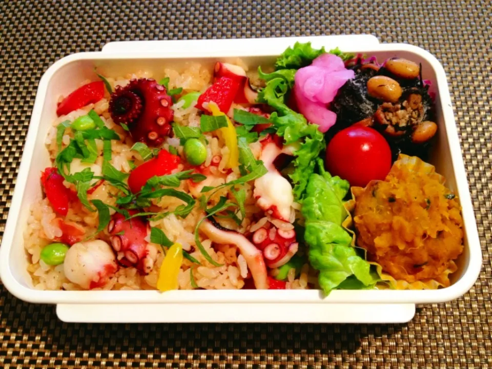 6/8男子高校生弁当 🐙🇮🇹タコ炒飯弁当 ＊タコ炒飯のレシピUP|ピロさん