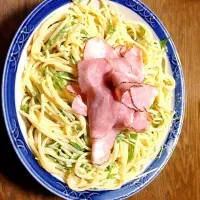 Snapdishの料理写真:ミズナとハムの冷製パスタ|haruchonさん