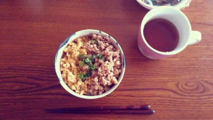 Snapdishの料理写真:鶏そぼろと玉子の二色丼|ゆかさん