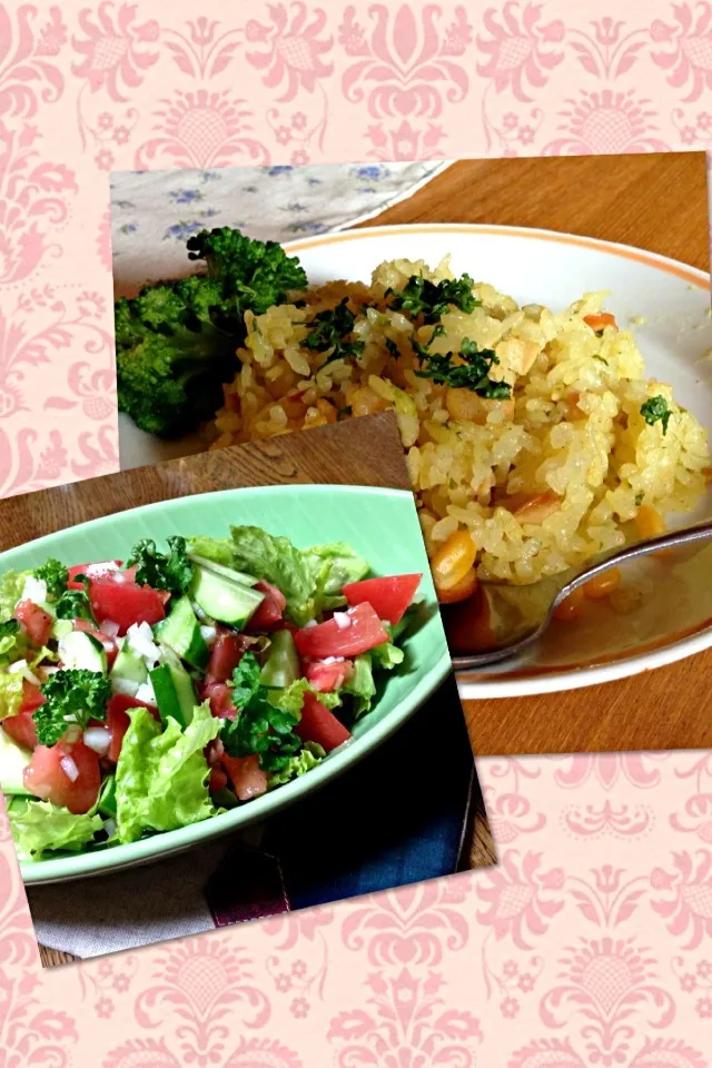 スプーンで食べる‼夏のトマト🍅ときゅうりのサラダ⭐カレーピラフ|きょうこさんさん