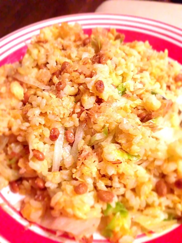 Midnight Natto lettuce fried rice😋納豆ﾚﾀｽﾁｬｰﾊﾝ by chef hubby|🌈Ami🍻さん