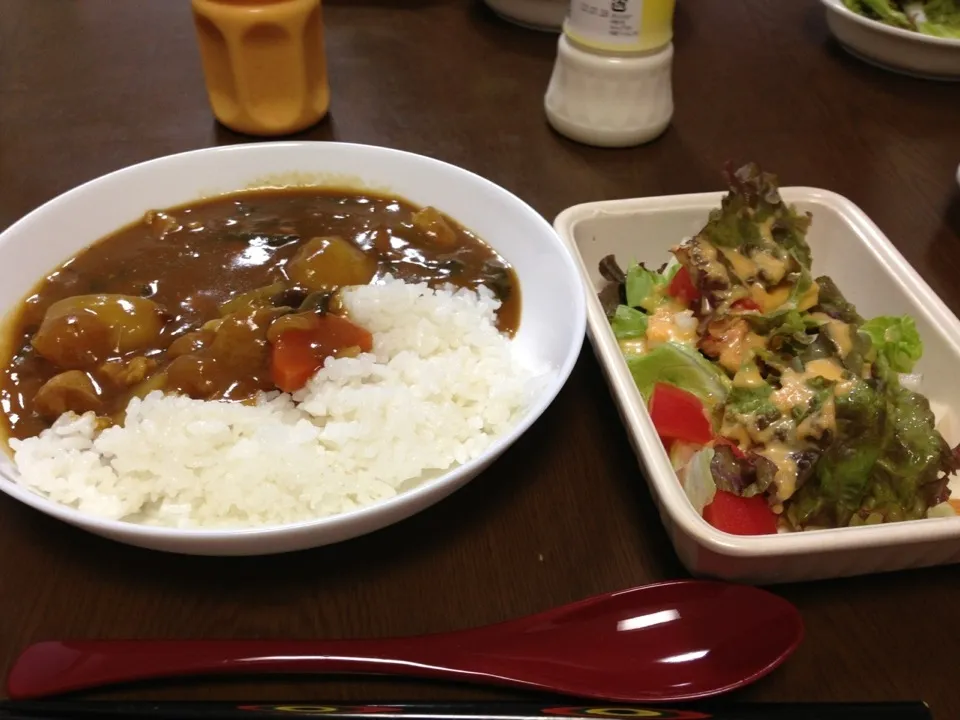 チキンカレーとサラダ|ぺぽさん