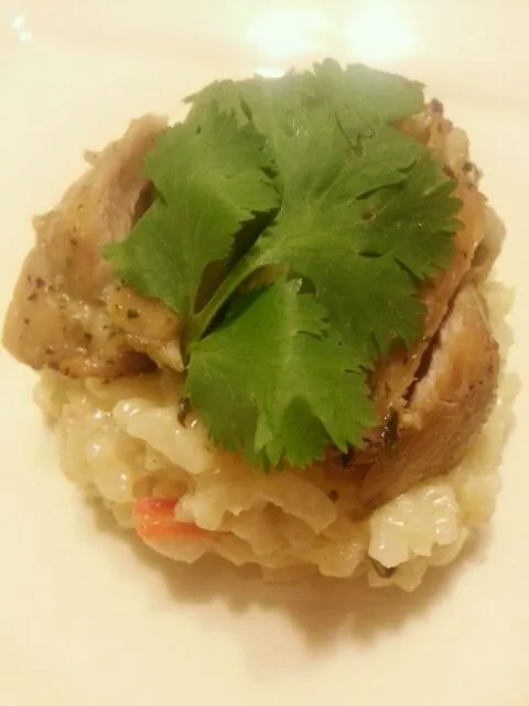 Risotto With Red Pepper and Parmesan. Topped with Basil Infused Grilled Chicken|lilian angさん