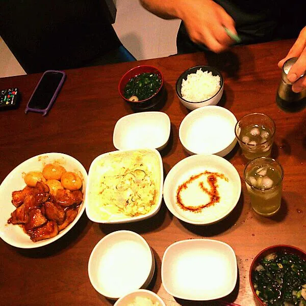 角煮、ポテトサラダ、味噌汁、とろろ|朝野妃南己さん