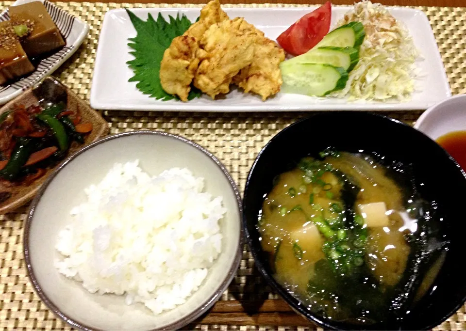 塩麹鶏天、ピーマンきんぴら、胡麻豆腐〜😋❤|みほままこさん