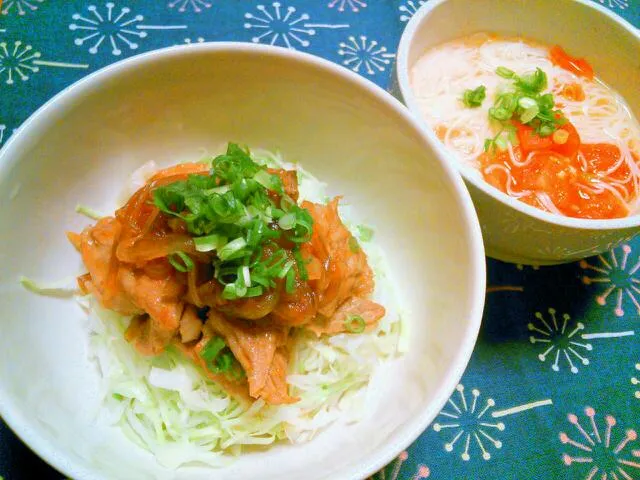 飴色たまねぎ豚丼・トマト煮麺|ゆっきーさん